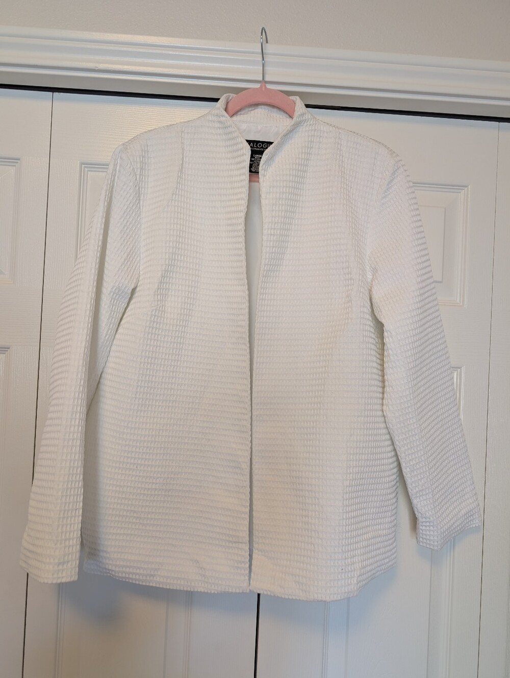 Dialogue Pure White Cotton Textured Open Front Blazer Sz L